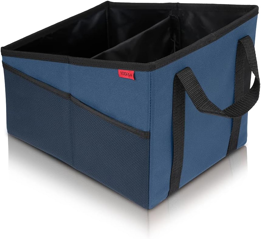 YOOFAN Car Seat Organizer - Passenger Seat Organizer, Collapsible Small Car Seat Storage Organizer for Console Front/Back, Automotive Backseat Organizer with Belt 4 Cup Holders for Kids Accessories