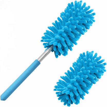 Microfiber Duster for Cleaning, Tukuos Hand Washable Dusters with 2pcs Replaceable Microfiber Head, Extendable Pole, Detachable Cleaning Supplies for Office, Car, Window, Furniture, Ceiling Fan
