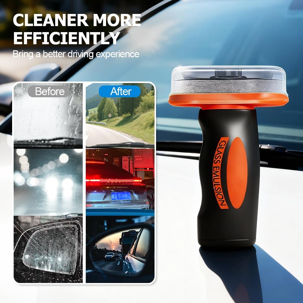 2026 New Handheld Glass Oil-Film Remover, Car Glass Cleaner Oils Film Cleaning Brush, Q4 Glass Guard Windshield Cleaner & Oil Films Remover Emulsion Coating for Cars Window, Crystal Clear View (1Pcs)