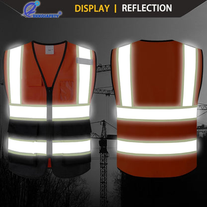 Reflective Mesh Safety Vest for Men Women with 5 Pockets and Zipper Front High Visibility Mesh Vest Hi Vis Construction Work Vest,Meets ANSI/ISEA Standards(EK175-Yellow-L)