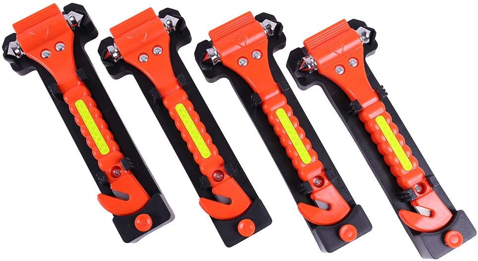 4 PCS GoDeCho Car Emergency Escape Window Breaker and Seat Belt Cutter Hammer with Light Reflective Tape,Life Saving Survival Kit