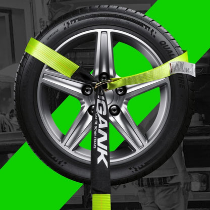 Car Tie Down Straps for Trailers- 4 Pack 2"x96" with Tire Strap 3,300lb Safe Working Load - Adjustable Straps with Snap Hooks (Green)