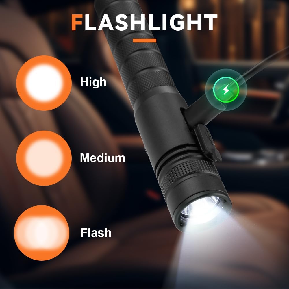 SINSEN Car Safety Hammer Flashlight, Tactical Emergency Rescue Tool, LED High Lumens Rechargeable Solar Powered Escape Kit, Window Glass Breaker and Seatbelt Cutter, Self Defense Multi-Function Torch