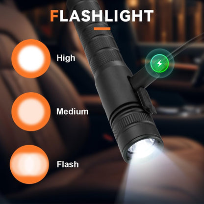 SINSEN Car Safety Hammer Flashlight, Tactical Emergency Rescue Tool, LED High Lumens Rechargeable Solar Powered Escape Kit, Window Glass Breaker and Seatbelt Cutter, Self Defense Multi-Function Torch