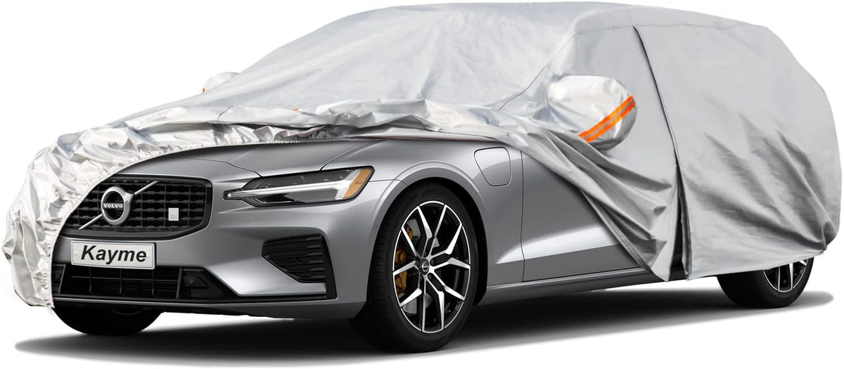 Kayme Sedan Car Cover Waterproof All Weather for Automobiles - See Vehicle Size Chart for Accurate Fit - Outdoor Full Exterior Cover Sun Rain Snow UV Protection with Zipper. Size A4 (See Size Chart)