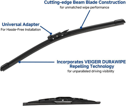 3 Pack Windshield Wiper Blades Compatible with Mazda CX-5 2017-2025 and CX-9 2016-2023, Front and Rear, 24" 18" 14" - Colors A