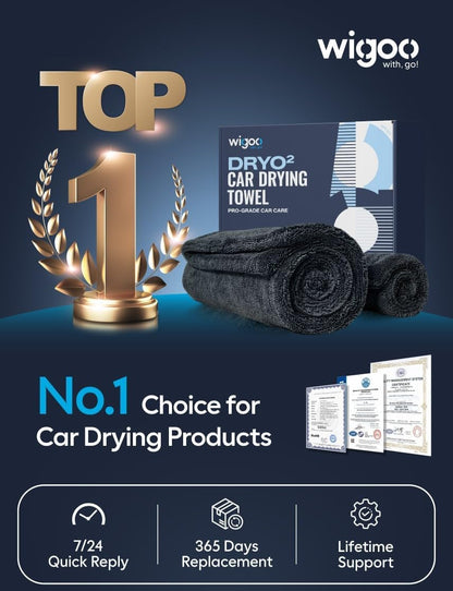 Wigoo Premium Microfiber Car Drying Towel 1300 GSM, 36" x 24" [Ultra-Absorbent, Streak-Free] Dual-Sided Edgeless Cleaning Towels with Twisted Loop, for Auto Detailing, Cars, SUV, Truck (2 Sizes)