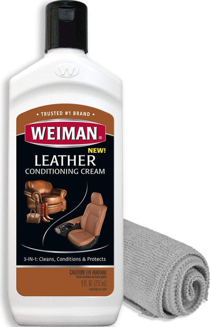 Weiman 3 in 1 Deep Leather Cleaner & Conditioner Cream - Restores Leather Surfaces - Use on Leather Furniture, Car Seats, Shoes, Bags, Jackets, Saddles
