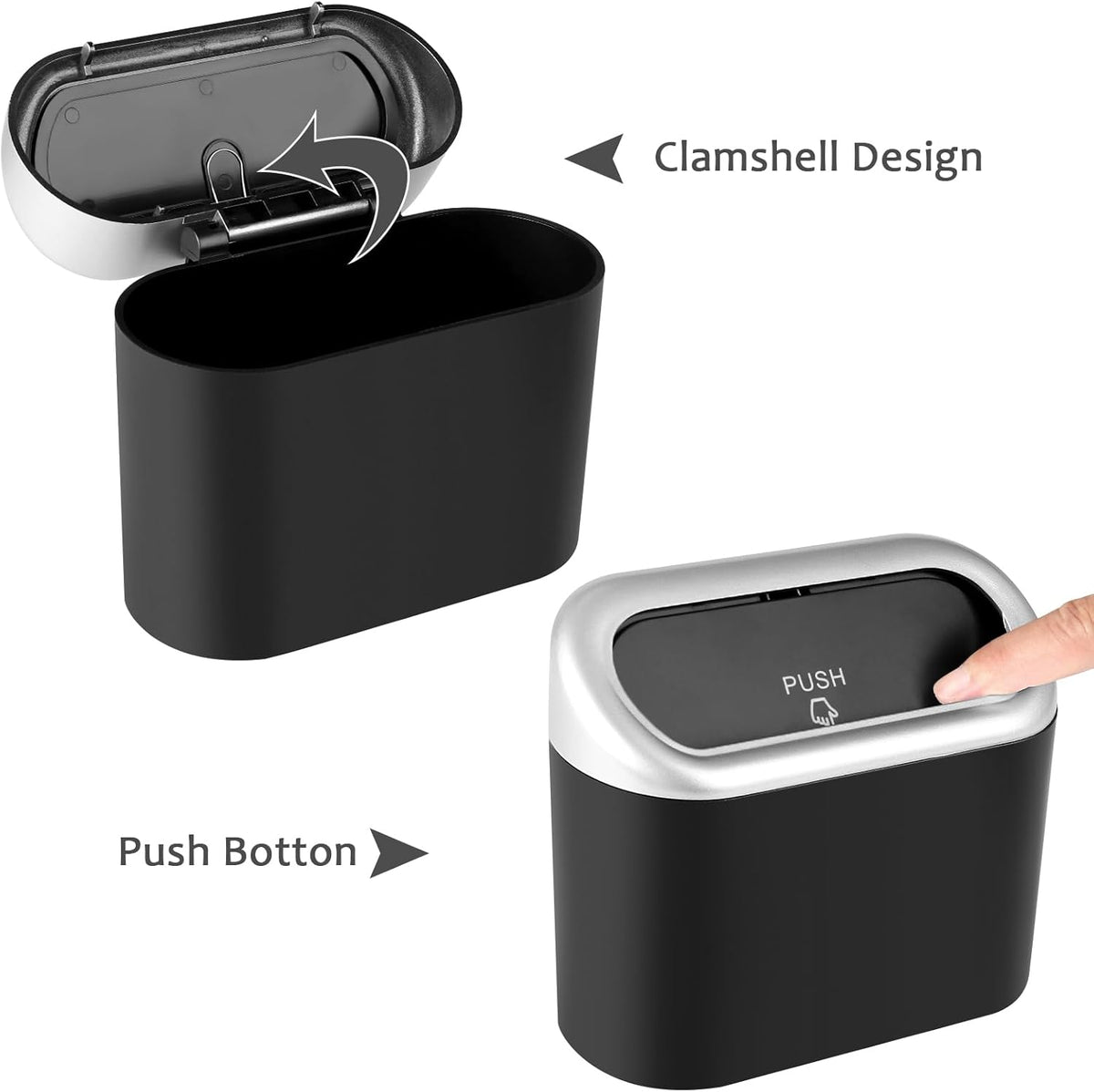 Accmor Car Trash Can with Lid, Mini Auto Dustbin Garbage Organizer Holder 2 Packs, Automotive Storage Container Bin with 60 Pcs Bags for Vehicle, Home, Office