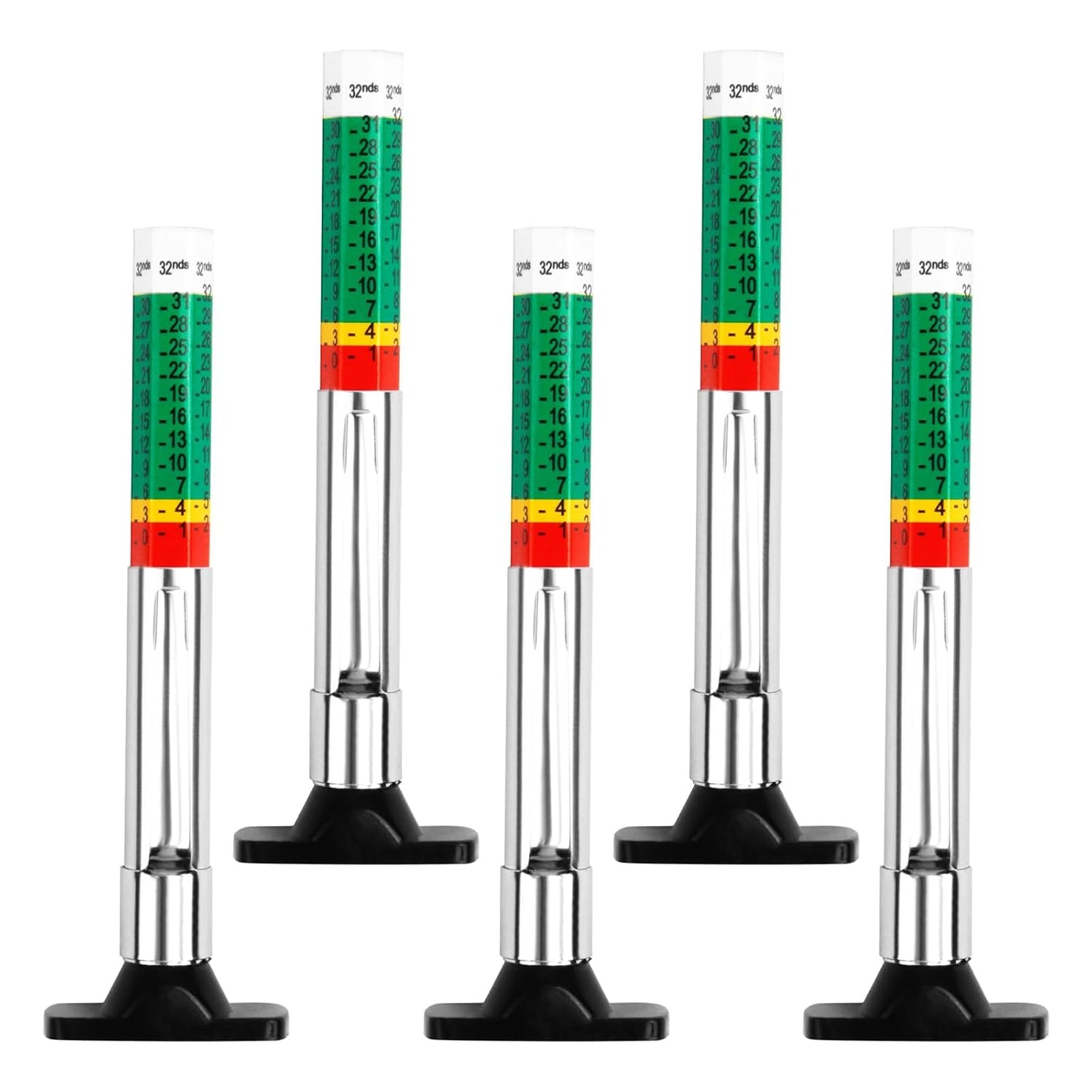 5 Pcs Tire Tread Depth Gauge in 1/32 Inch - Color Code Accurate Tread Depth Checker Measuring Tool with Pocket Clip for Car Trucks SUV Motorcycle Bike