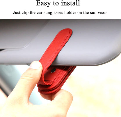 KIWEN Sunglasses Holders for Car Visor, Magnetic Leather Glasses Eyeglass Clip for Car, Ticket Card Clip Sunglasses Mount, Car Visor Accessories Gadgets (1, Black)