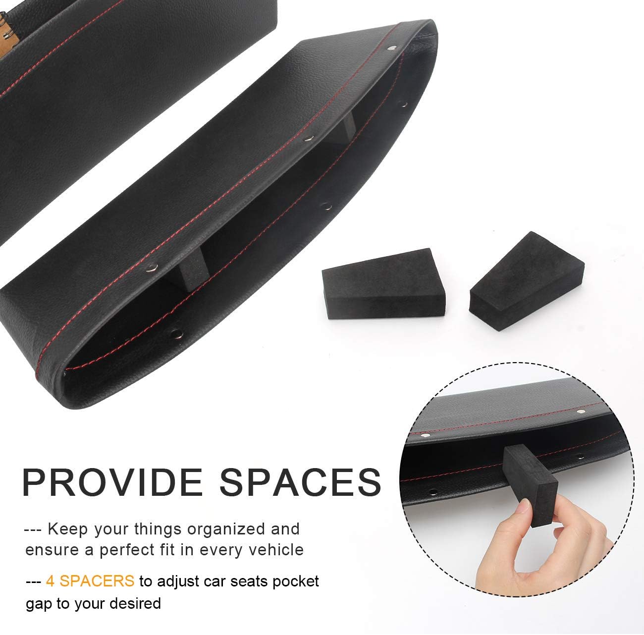 Coolrunner 2 Set Car Seat Gap Organizer, Car Seat Gap Filler, PU Full Leather Car Seat Crevice Storage Box Universal Fit in Between Car Seat Catcher for Phone Keys Cards Pens Coins(Black)