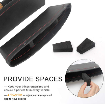 Coolrunner 2 Set Car Seat Gap Organizer, Car Seat Gap Filler, PU Full Leather Car Seat Crevice Storage Box Universal Fit in Between Car Seat Catcher for Phone Keys Cards Pens Coins(Black)