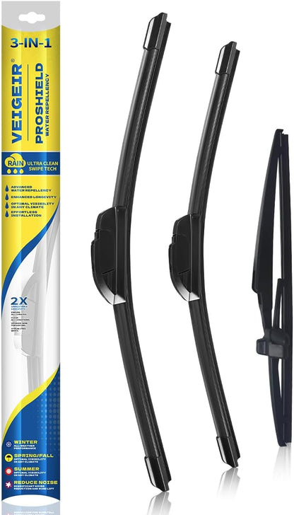 3 Pack Windshield Wiper Blades Compatible with Mazda CX-5 2017-2025 and CX-9 2016-2023, Front and Rear, 24" 18" 14" - Colors B