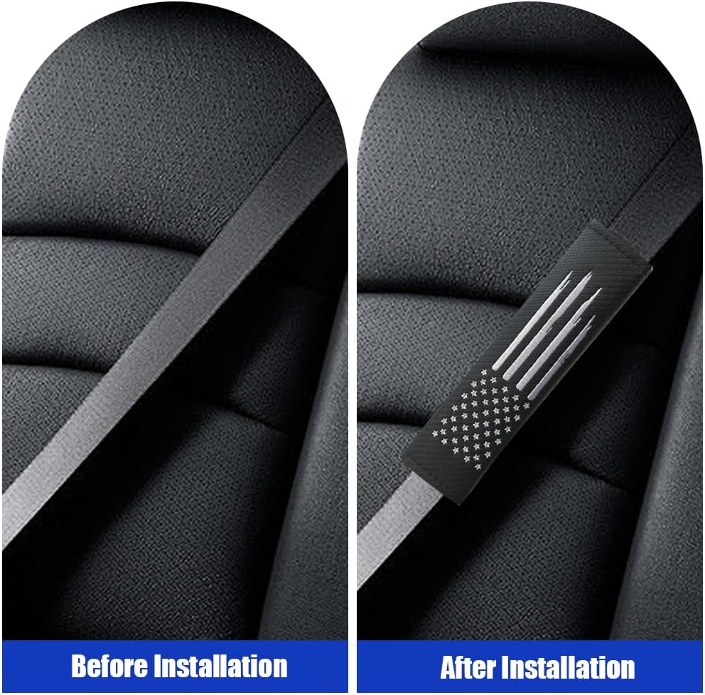 JDDRY 2PC Car Seat Belt Covers Pads,Seatbelt Strap Cover,Seat Belt Shoulder Strap Pads,Carbon Fiber Leather Car Interior Accessories(2Pack,Black-USA Flag)