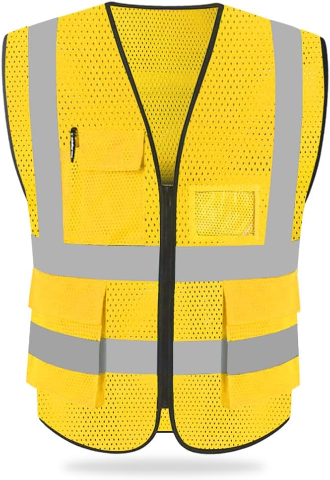 HYCOPROT High Visibility Mesh Safety Reflective Vest with Pockets and Zipper, Meets ANSI/ISEA Standards