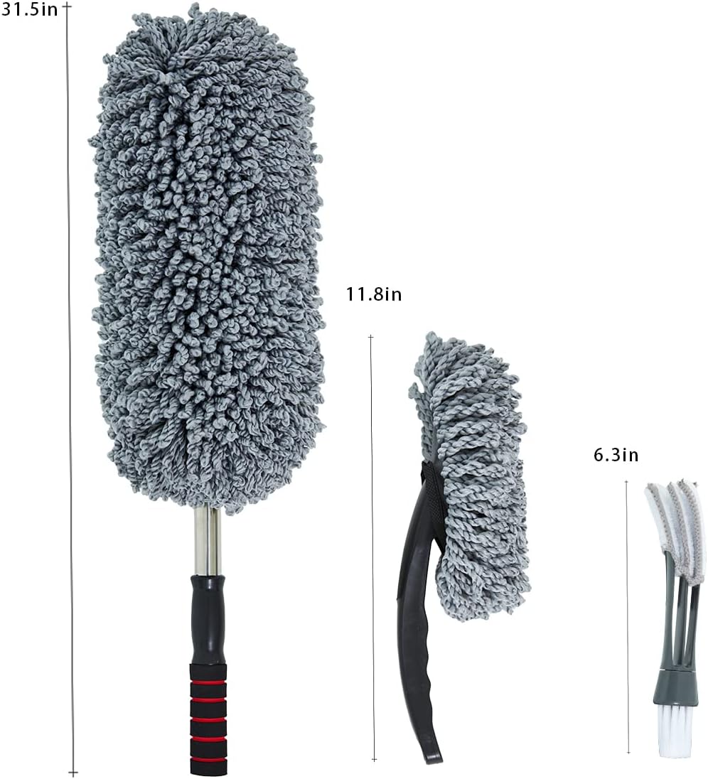 (3 Pack) Microfiber Car Duster Exterior Scratch Free, Extendable Handle Interior Multipurpose dust Cleaning Duster for car