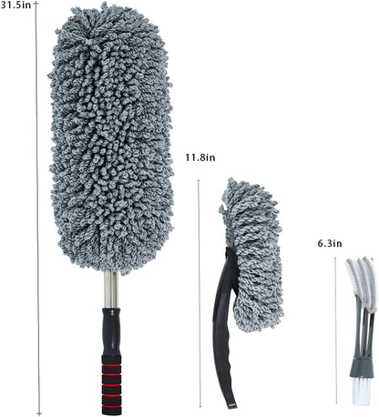(3 Pack) Microfiber Car Duster Exterior Scratch Free, Extendable Handle Interior Multipurpose dust Cleaning Duster for car