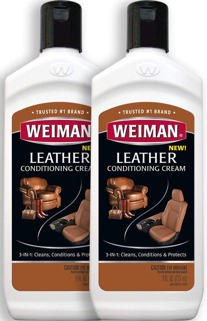 Weiman 3 in 1 Deep Leather Cleaner & Conditioner Cream - Restores Leather Surfaces - Use on Leather Furniture, Car Seats, Shoes, Bags, Jackets, Saddles