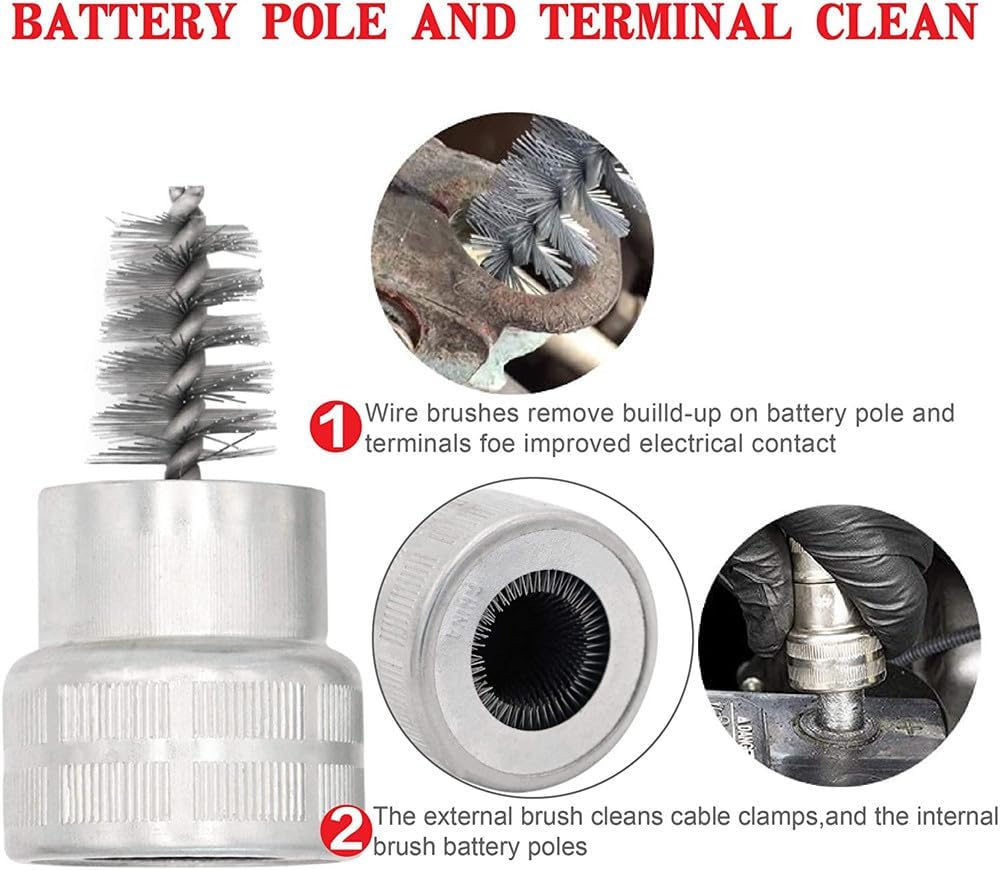 Battery Brush, Battery Cable Cleaner, Dirt Corrosion Brushes, Battery Terminal Anti Corrosion Washers, Car Battery Cleaner Tool with 8Pcs Protector Fibe and 1Pcs Cleaning Brush for Car