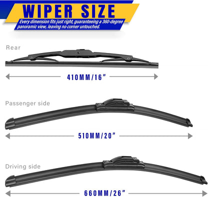 3 wipers Replacement for 2012-2018 Subaru Forester/2015-2019 Subaru Outback, Windshield Wiper Blades Original Equipment Replacement - 26"/17"/14" (Set of 3) U/J HOOK - Colors A