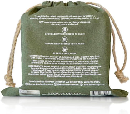 99% Naturally Derived Interior Auto Wipes – 20 Individually Wrapped Extra Large 8” x 9” for Leather, Vinyl and Dash – Made in USA with Domestic and Global Components