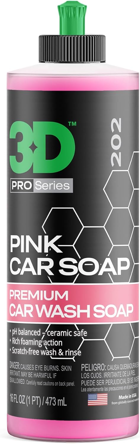 3D Pink Car Soap – 1 Gallon |pH Neutral Car Wash Soap with High Suds & Cherry Scent | Scratch-Free, High Gloss Shine | Safe on Wax & Sealants | Weekly Car Care