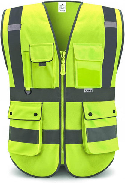 XIAKE Reflective Safety Vest for Men & Women High Visibility Class 2 Vest with Pockets Meets ANSI Standards