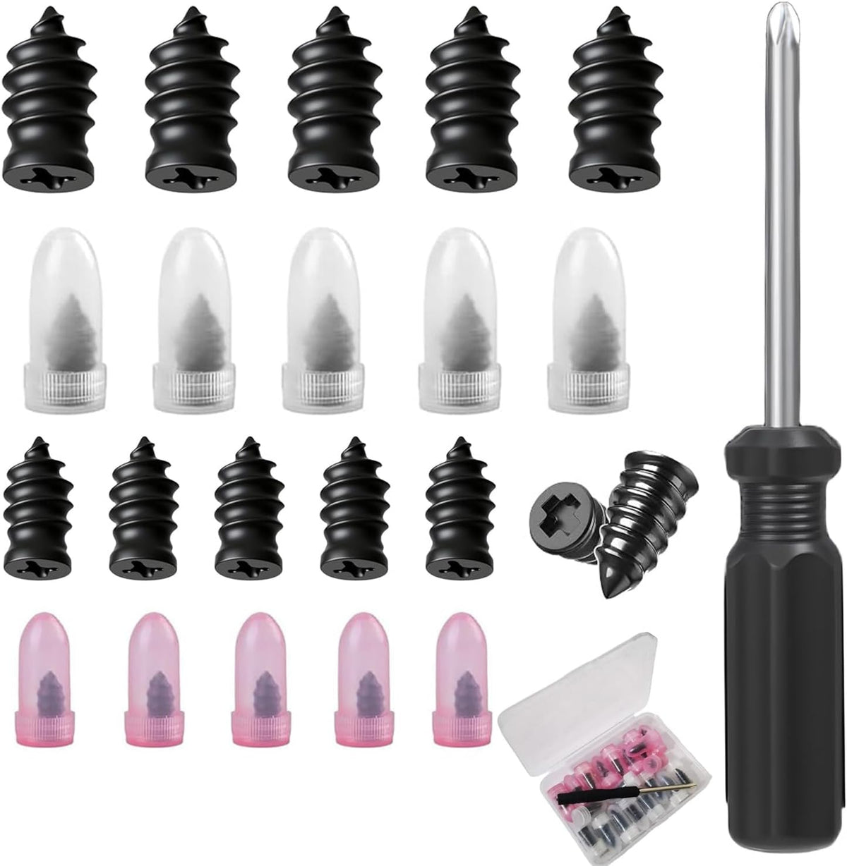 Tire Repair Nails Kit with 2 Sizes, Screw in Tire Repair Plugs with Box and Screwdriver, Fast Self-Service Tire Repair Tools (40 Pcs)