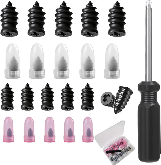 Tire Repair Nails Kit with 2 Sizes, Screw in Tire Repair Plugs with Box and Screwdriver, Fast Self-Service Tire Repair Tools (40 Pcs)