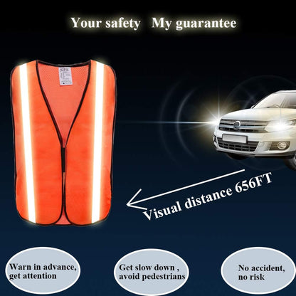 SIFE 10 Pack High Visibility Reflective Safety Vest,Made from Breathable and Neon Orange Mesh Fabric with Stretchable design,light weight for Man and Woman(Orange, 10 pack)