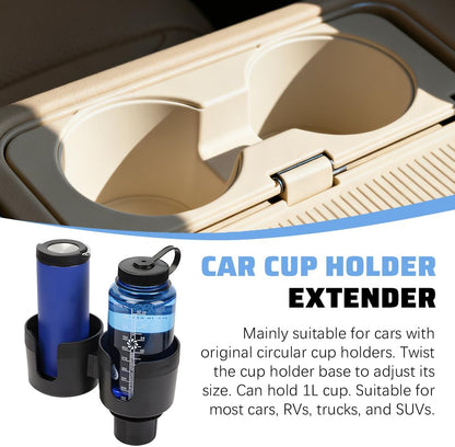 Car Double Cup Holder Expander, 2 in 1 Multifunctional Vehicle Cup Holder Adapter with Adjustable Base, Auto Drink Bottles Extender Organizer, Universal for SUV Automobile Truck (Gray)