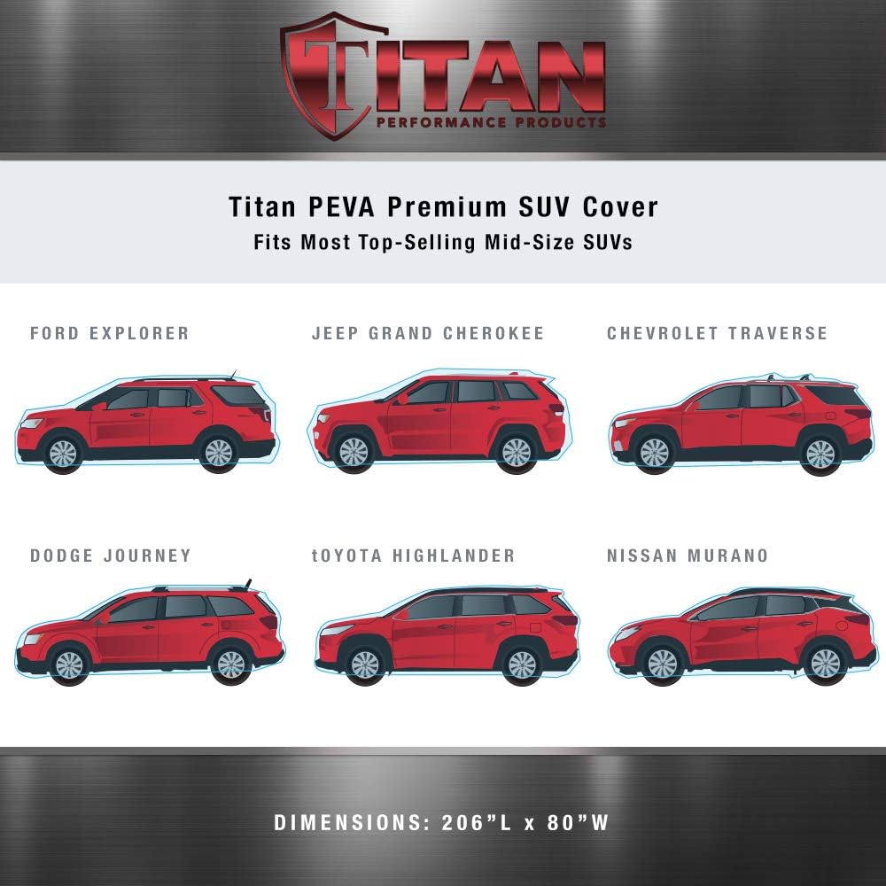 Titan Premium Multi-Layer PEVA Car Cover for Compact SUV 170-187". Waterproof, UV Protection, Anti-Scratch Protective Lining, Driver-Side Zippered Opening. Fits Rav4, Rogue, CR-V and More.