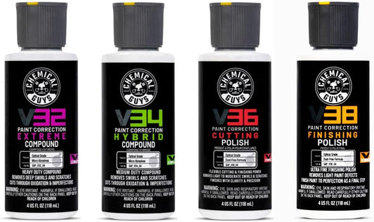Chemical Guys V Line Car Polish and Compound Kit - Complete Paint Correction System for Light-to-Heavy Swirls, Scratches, Safe for Cars, Trucks, SUVs, Motorcycles, RVs & More - 4 x 16 fl oz