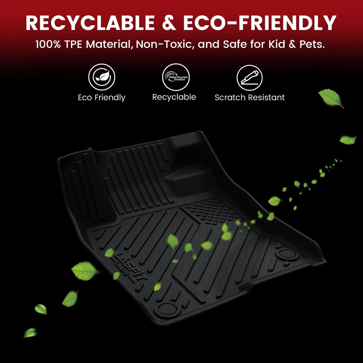 LASFIT Floor Mats for 2019-2025 2026 Ram 2500/3500 Crew Cab Bucket Seat for Carpet & Vinyl Floor (NOT fit Model with PTO Kit), All Weather TPE Custom Fit Car Mats Floor Liners 1st & 2nd Row, Black