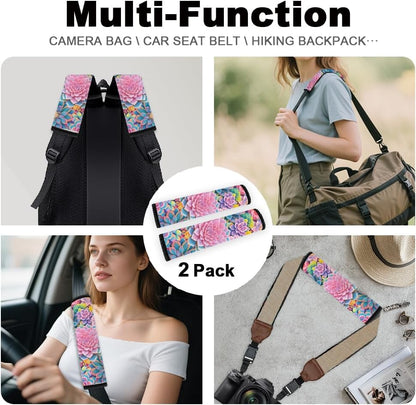 2Pcs Soft Auto Seat Belt Cover Pad Cute Cat Print Colorful Car Seatbelt Shoulder Cushion for Comfortable Driving, Compatible with All Cars' Seatbelt and Backpack Straps