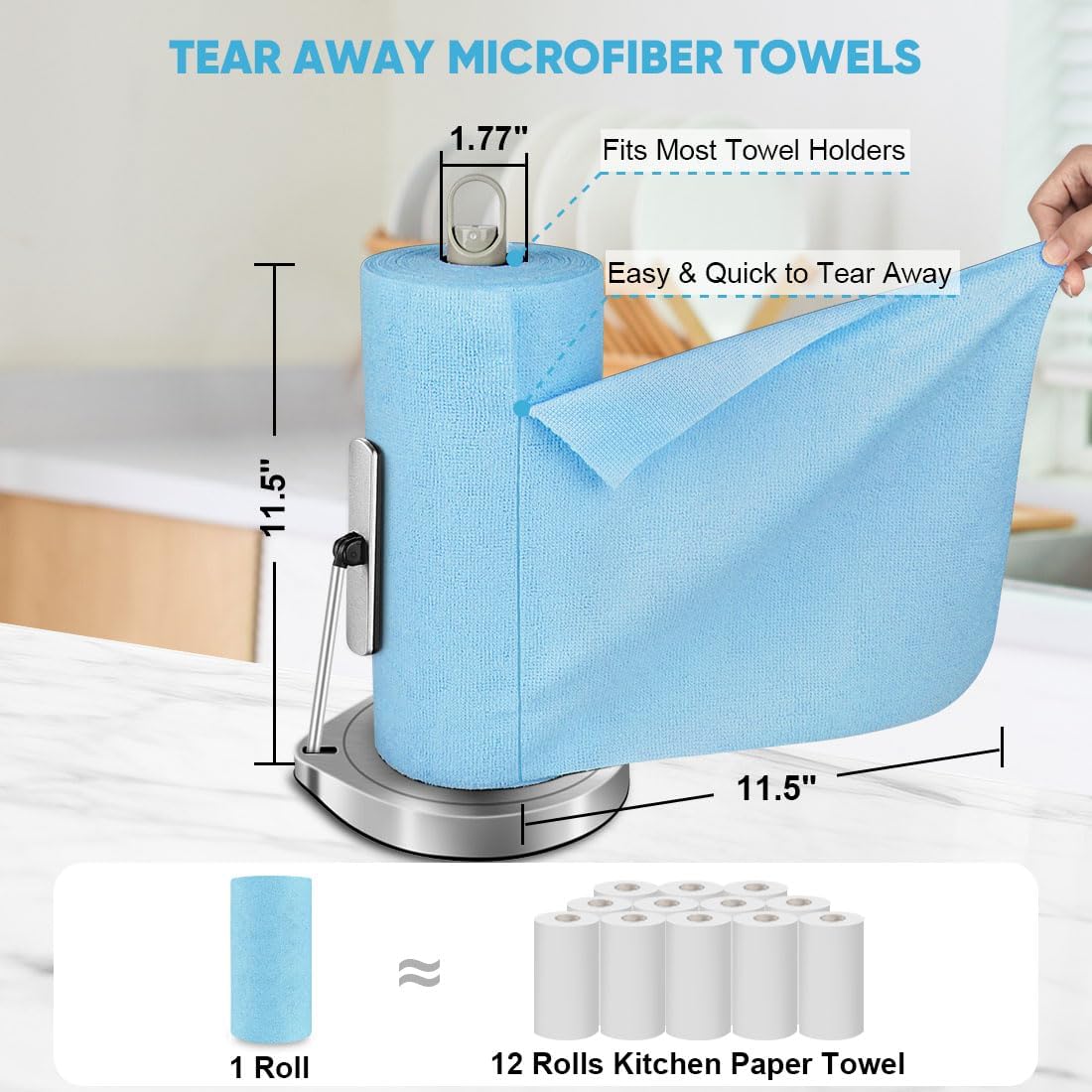 AIDEA Microfiber Cleaning Cloth Roll, Grey 75PK, Reusable Paper Towels Tear Away Cloth, Microfiber Towels for Cars, Wash Cloths, Lint Free Rags for House, Kitchen,Window,Cleaning Supplies 11.5"×11.5"
