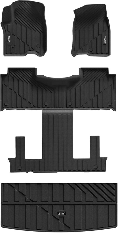 3W Floor Mats & Cargo Liner Fit for 2021 2022 2023 2024 2025 2026 Chevy Tahoe/GMC Yukon/Cadillac Escalade 7 Seat, TPE All Weather Custom Fit Car Accessories Heavy Duty Rubber Full Set Trunk Mats - Colors B