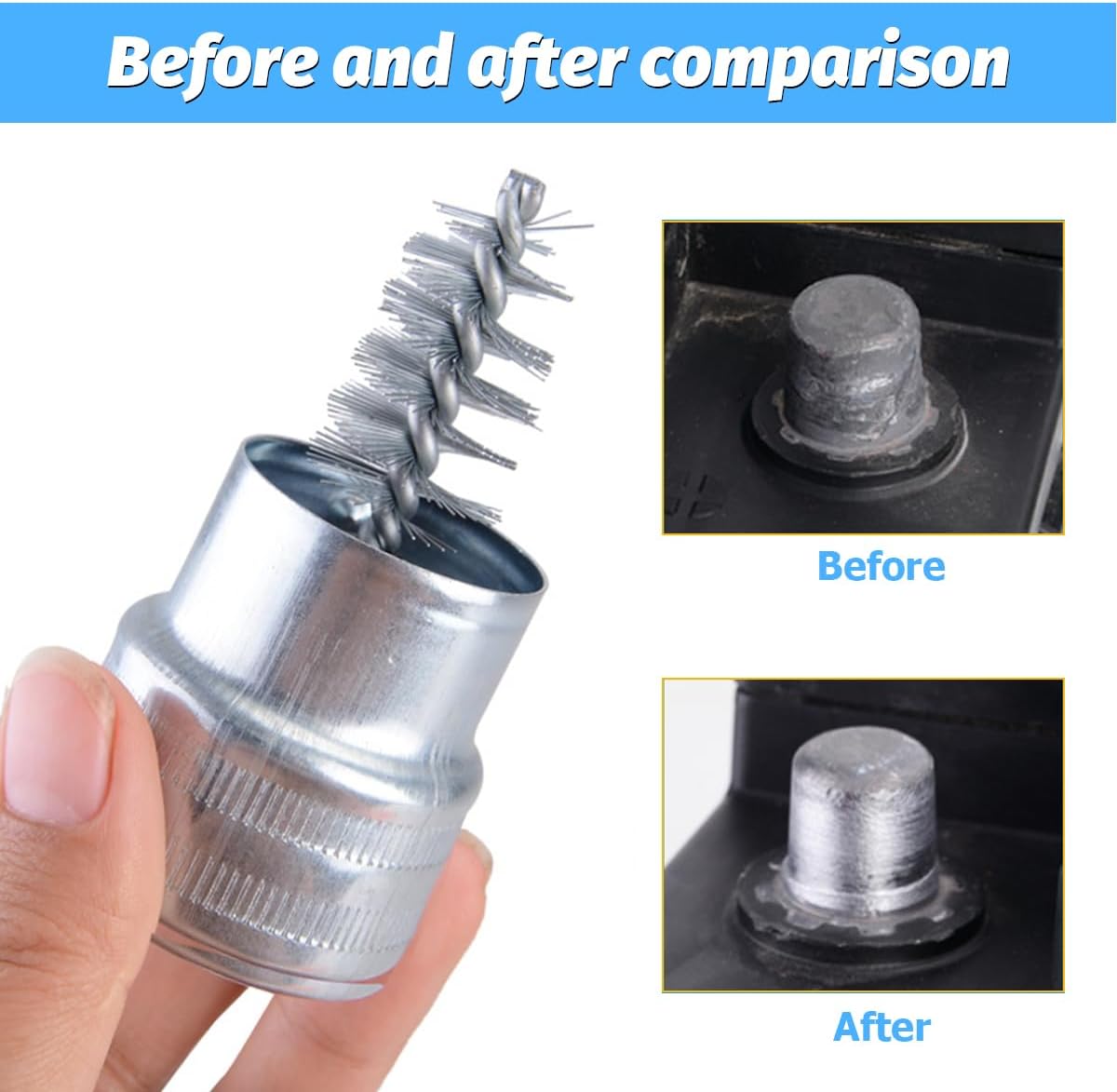 2PCS Car Battery Terminal Cleaning Brush, Anti-Corrosion Vehicle Post Battery Cleaner Bristle Tool with Washers Protector Fiber, Automotive Accessories, Universal Fit (Red/Green)