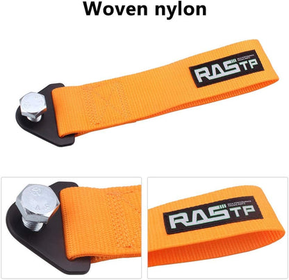 RASTP High Strength Racing Tow Strap, Tow Hook Fit for Front or Rear Front Bumper Decorative Trailer Belt (Black)
