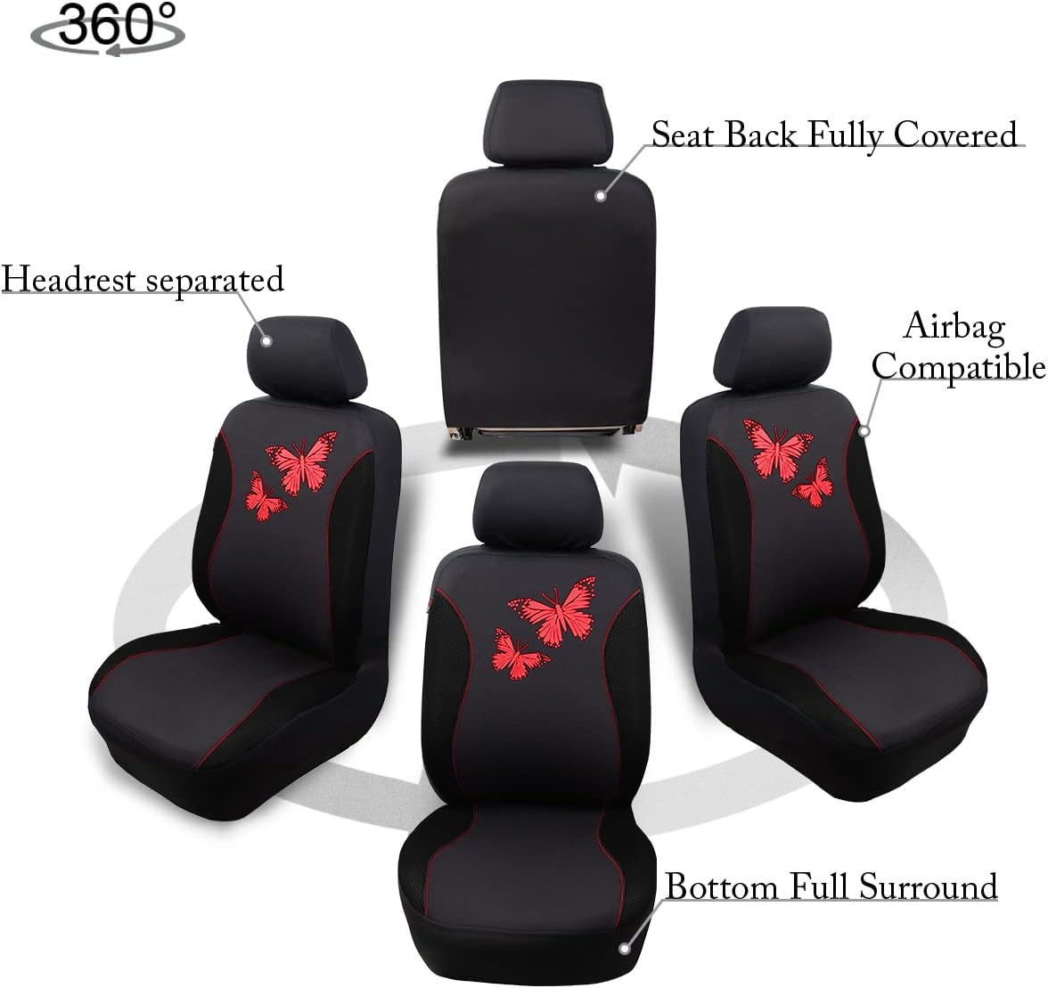 Flying Banner Butterfly car seat Covers ful Set Fashion Universal Lady Woman Female Rear Bench Split Colorized (Pink, 2 Fronts - Lace)