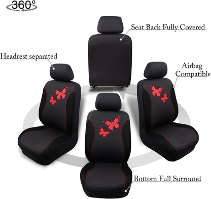 Flying Banner Butterfly car seat Covers ful Set Fashion Universal Lady Woman Female Rear Bench Split Colorized (Pink, 2 Fronts - Lace)