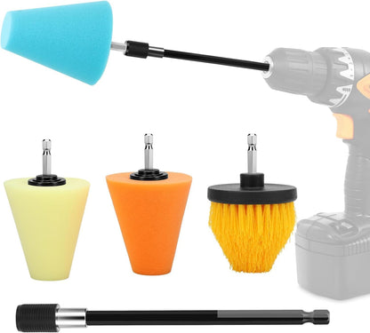 Linkstyle 5PCS Drill Polishing Ball Set, Car Wheel Polisher Sponge Pad Kit with Long Extension Pole & Cleaning Brush, Buffing Ball for 1/4" Hex Drill, Car Rim and Metal Surface Polishing Tool
