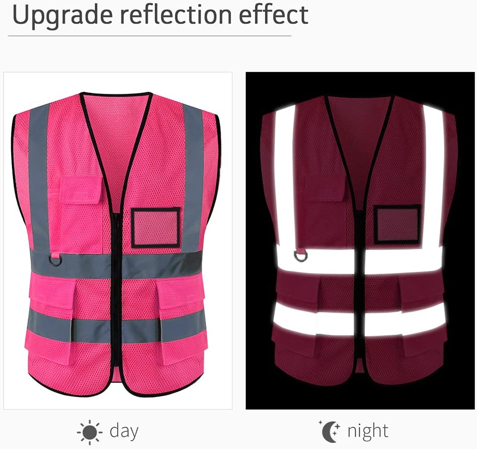 Reflective Safety Vest for Women Men High Visibility Security With Pocket Zipper Front Meet ANSI/ISEA Standard