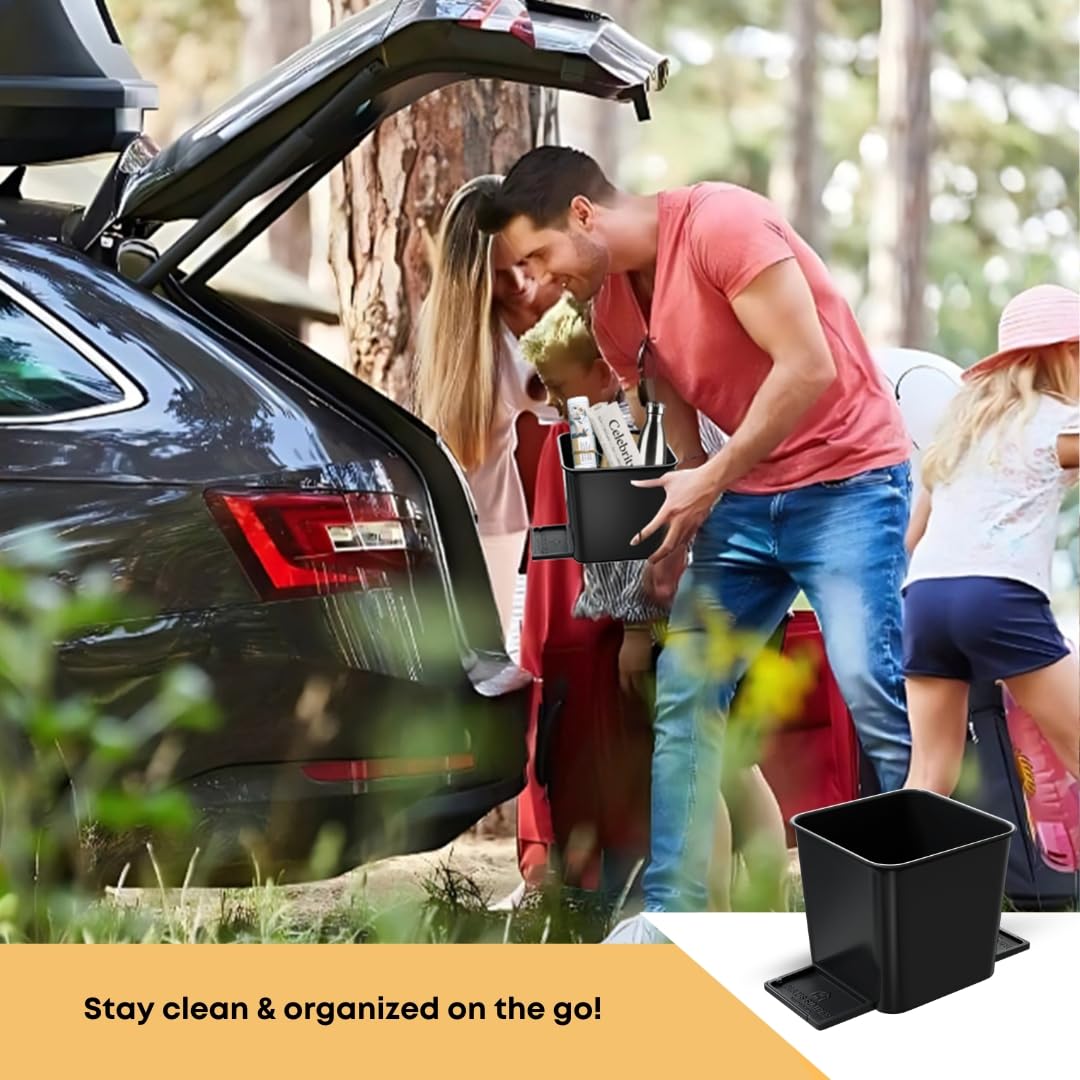 Car Trash Can with Stability Wings – Leakproof Portable Garbage Bin for Fabric & Rubber Mats – Compact Durable Plastic Auto Organizer for Cars, SUVs, Trucks (Black, Large)