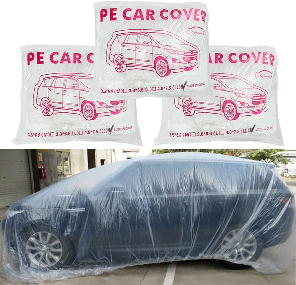 4 Packs Disposable Car Cover Clear Plastic Car Cover Universal Rain Dust Garage Cover with Elastic Band Medium (12 ft x 22 ft)