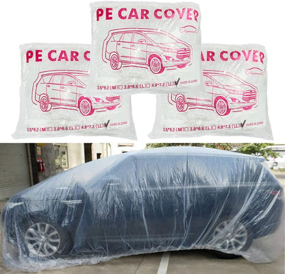 4 Packs Disposable Car Cover Clear Plastic Car Cover Universal Rain Dust Garage Cover with Elastic Band Medium (12 ft x 22 ft)