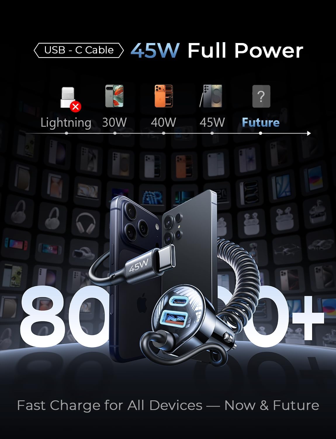 LISEN 90W for iPhone 17 16 15 Pro Max Car Charger USB C Fast Charge,Super Fast for iPhone 17 16 Car Charger USB C Adapter for iPhone 17e 16 15 Pro Max Plus Air,Samsung Galaxy S26 Ultra, Android