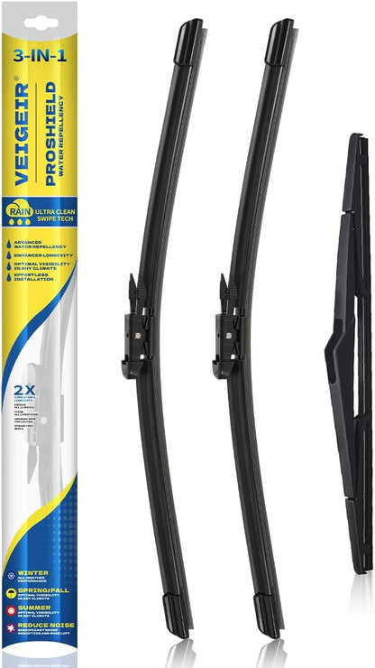 3 Pack Windshield Wiper Blades Compatible with Mazda CX-5 2017-2025 and CX-9 2016-2023, Front and Rear, 24" 18" 14" - Colors B