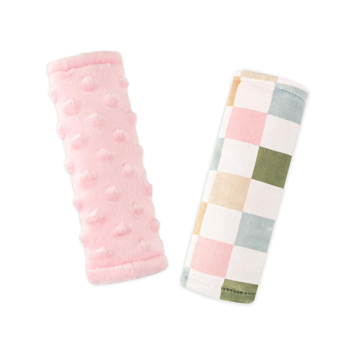 DILIMI Baby Car Seat Belt Covers, 2Pcs Carseat Shoulder Strap Pads, Soft Minky Car Seat Neck Covers, Newborn Car Seat Strap Protectors, Stroller Strap Covers for Baby Kids, Green Checkered